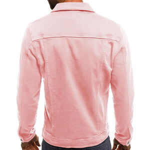 Chaqueta vaquera rosa para hombre, corte ajustado, cuello vuelto, botones frontales, ropa exterior informal, chaqueta de algodón lavado para primavera - Product Image 2