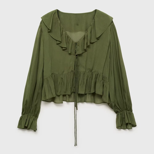 เสื้อเชิ้ตผ้าซาตินลูกไม้แฟชั่นสำหรับผู้หญิง แขนสั้น ติดกระดุม ทรงหลวม สไตล์ลำลองสำหรับใส่ทำงาน คอวี ดีไซน์หรูหรา ไซส์ใหญ่ ปักลาย - Product Image 2