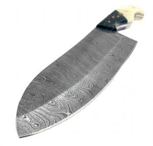 Cuchillo de Cocina Artesanal de Acero de Damasco con Hoja Ancha y Mango Híbrido de Resina y Hueso para Rebanar - Product Image 5