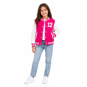B.B INDUSTRY Teal White Letter B Embroidery Denim Varsity Jacket Preppy Style Turn-down Collar <b>Covered</b> <b>Button</b> Closure Regular - Product Image 4