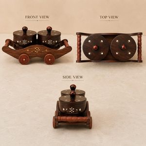 Boîte à épices traditionnelle en bois avec design sculpté, deux compartiments pour la cuisine - Product Image 6