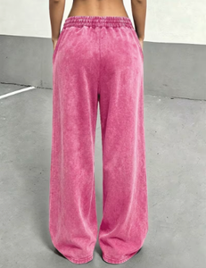 <b>Men's</b> Pink Acid Wash Wide Leg Pants Streetwear Embroidered Cross Sweatpants Elastic Waist Drawstring <b>Baggy</b> <b>Trousers</b> - Product Image 2