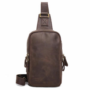 Sac de poitrine minimaliste en cuir véritable, sac à bandoulière, fermeture à glissière, imperméable, usage quotidien, toutes saisons, pour homme - Product Image 6