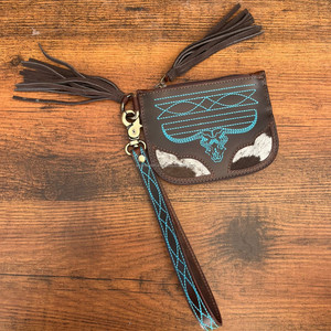 Moda para mujer, bota turquesa, puntada, cuero genuino, cremallera, monedero con muñequera, piel de vaca, gran capacidad, borla, Mini carteras - Product Image 2