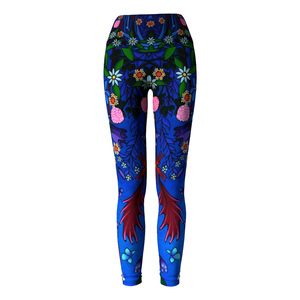 High Waist Floral Print <b>Leggings</b> Full Length Stretch Knitted Spandex Polyester Women's Casual Yoga Pants Blue Purple Patterned - Product Image 4
