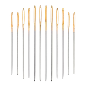 Newest Design Gold Eye Hair <b>Extension</b> Needles, High Polish Stainless Steel Large Eye Straight Sewing Needles for Wig Crafting - Product Image 1