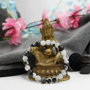 Quartz rutilé noir testé en laboratoire Bracelet de perles naturelles rondes de 8mm pour hommes et femmes Bijoux de mode extensibles - Product Image 4