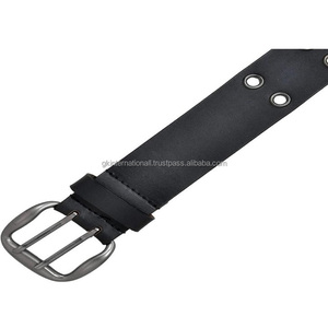 Studded Men's Leather Casual Belt Double Holes Length Adjustment Durable Eyelets Solid Antiqued Finish Brass Buckle - Product Image 4