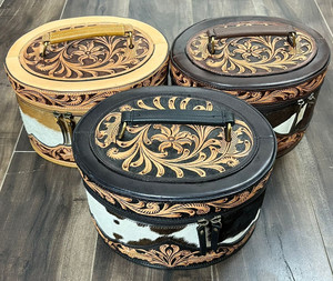 High Quality Designer Hand <b>Tooled</b> Cowhide <b>Leather</b> Makeup Bag Oval Vanity Case Women's Jewelry Box Western Style Travel Organizer - Product Image 5