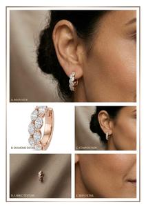 Pendientes de Aro de Oro Sólido de 9K Chapados en Oro Rosa para Mujer, con Diamante Cultivado en Laboratorio de Corte Marquesa, Chapados en Rodio, Regalo de Lujo - Product Image 2