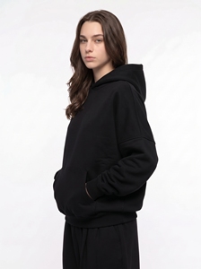 <b>Women's</b> Oversized Hooded <b>Sweatshirt</b> Solid <b>Black</b> Cotton Fleece Pullover Long Sleeve Autumn Wear - Product Image 6