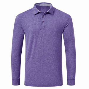 Men Long Sleeve Knitted Polo Shirt Solid Purple Casual Button <b>Down</b> Design Regular Fit Men's Polo Shirts - Product Image 2