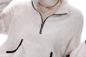Sudadera Premium de Forro Polar Sherpa con Media Cremallera para Mujer, con Bolsillos, Oversize, Tallas Grandes, para Otoño, de Peso Pesado - Product Image 6