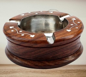 Aluminum Square Smokeless Ashtray American Style for Cigarette Cigar Sheesham Wood Use-Gift for Men Home & Car - Product Image 2