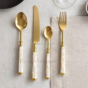 Ustensiles de cuisine de luxe royaux, ensemble de service à salade, manche en bambou, couverts de mariage, hôtel et restaurant, cuillère, fourchette, ensemble de couverts - Product Image 6
