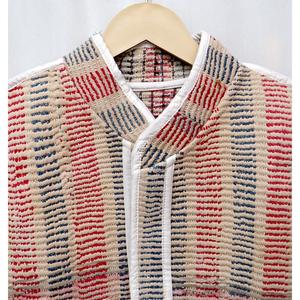 Chaleco de Algodón Estampado a Rayas con Cuello Mao y Botón Único, Blazer de Mujer para Otoño con Patrón Tejido, Largo Regular - Product Image 4