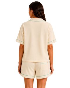 Customized Beige Women Pajama Set Short Sleeve Button Down Nightwear Soft Breathable Summer Sleepwear Casual Lounge Set - Product Image 2