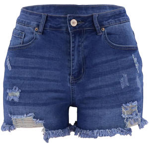 <b>Women</b> <b>Black</b> Ripped Denim <b>Shorts</b> High Waist Button Fly Casual Style Solid Color 100% Cotton Woven Fabric Breathable <b>Short</b> Length - Product Image 5