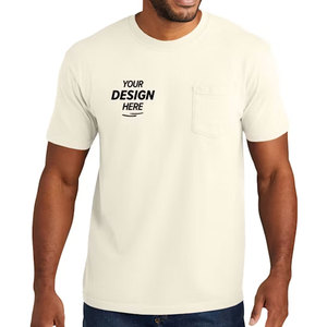T-shirt personnalisé pour homme en mélange de coton et de polyester, respirant, uni, vierge, pour le travail ou décontracté, avec poches, vente en gros - Product Image 1