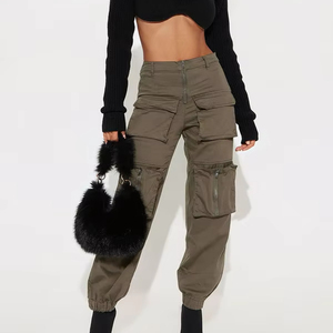 กางเกงคาร์โก้สีกากีทรงสลิมฟิตสำหรับผู้หญิง แบรนด์ส่วนตัว พร้อมกระเป๋าอเนกประสงค์ แฟชั่นกางเกงขายาว ผู้ผลิตกางเกงผู้ชาย - Product Image 1
