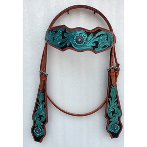 Conjunto de Brida y Pechopetral de Cuero Estilo Western, Cabezada con Grabados, Pechopetral para Caballo, Conjuntos de Bridas Western - Product Image 1