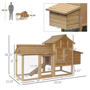 Nuovo # 59 #   Piccolo Pollaio in Legno con 2 Porte, Nido e Vassoio Rimovibile per Polli da Cortile - Naturale - Product Image 3