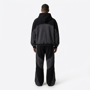Mens Black <b>Charcoal</b> Color Block Hoodie Tracksuit Set Oversized Pullover Sweatshirt Wide Leg <b>Jogger</b> Pants Streetwear - Product Image 2