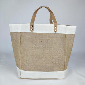 Burlap Shopping Tote <b>Bags</b> With White Handles <b>Medium</b> Size For Groceries Reusable Eco Friendly Jute Carry <b>Bag</b> - Product Image 5