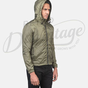 Veste à capuche légère pour homme, couleur olive, coupe slim, coupe-vent, zippée, pour le printemps - Product Image 5