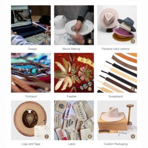 Wholesale Handmade <b>Flat</b> Hard Vintage Blank Formal Elegant Women's Australian 100% Wool Felt Custom Wide Brim Fedora <b>Hats</b> - Product Image 5