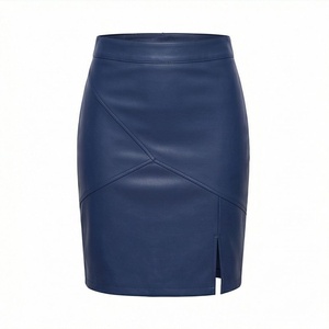 Jupe crayon mini en similicuir taille haute pour femme avec fente, couleur unie, style club sexy, toutes saisons - Product Image 1