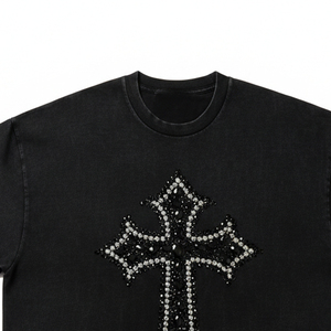 Wholesale Direct Rhinestone T <b>Shirt</b> Factory Custom Hotfix Diamond Pattern Mens Tee Heavy Knit Streetwear Fashion Tops - Product Image 4
