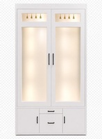 Temple moderne en bois massif blanc avec portes et motif Om pour mobilier de maison, taille personnalisable et rangement durable