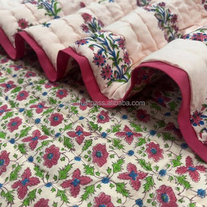 Peach Print <b>Hand</b> Block Print Organic 100% Cotton Handmade Eco-Friendly Luxury Oversized Quilted Blanket for Couch and Bed - Product Image 1