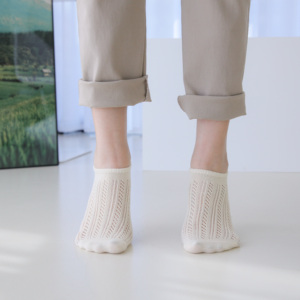 Calcetines Invisibles de Algodón Peinado Premium con Patrón de Punto Trenzado, Estilo Coreano, para Verano - Product Image 5