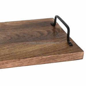 Modern Bamboo Tray <b>Set</b> Polished Technique Natural Crafts Wood Serving Tray for Coffee <b>Tea</b> Dessert Featuring Metal Handle - Product Image 2