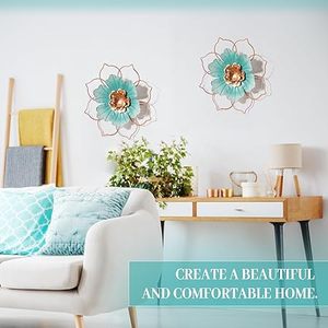 Decoración de Pared Floral Metálica, Adornos Colgantes Modernos en Turquesa y Cobre - Product Image 2