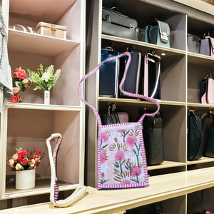 Sac à téléphone portable à bandoulière unique, petit, en coton matelassé à fleurs bohèmes, écologique, avec logo personnalisé, pochettes portables pour femmes - Product Image 5