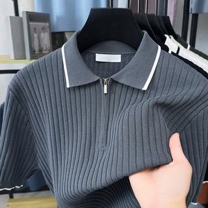 Camiseta de Punto Personalizada con Logotipo OEM para Hombre, Jersey de Manga Corta con Cierre de 1/4, Cuello Bordado, Camiseta de Punto Informal de Verano - Product Image 5