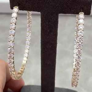 Boucles d'oreilles créoles en argent sterling 925 avec moissanite, taille brillant rond intérieur/extérieur, certifiées, plaquées or 14 carats, bijoux de luxe - Product Image 2