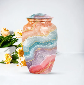 Abstract Marble Pattern Aluminum Urn Customizable Cremation <b>Keepsake</b> Vessel for Burial <b>Memorial</b> Decoration - Product Image 1