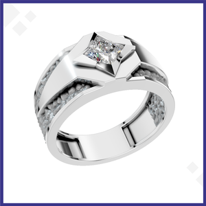 Anillo de Compromiso para Hombre en Oro 9k y Plata de Ley 925 con Baño de Rodio, Diamante Moissanita Corte Princesa y Patrón de Textura Personalizado - Product Image 2