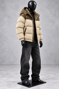 <b>Men's</b> Color Block <b>Corduroy</b> Puffer <b>Jacket</b> Hooded Zipper Closure Cotton Padded Winter Outerwear Finished Regular Fit - Product Image 2