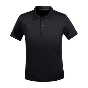เสื้อเชิ้ตแขนสั้นสีดำสำหรับผู้ชาย ทรงปกติ ติดกระดุมด้านหน้า สีพื้น ผ้าถักปิเก้ ผ้าฝ้าย แห้งเร็ว - Product Image 1