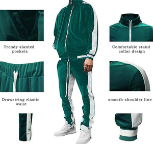 Conjunto Deportivo de Lujo para Hombre, Terciopelo Esmeralda, Dos Piezas, Informal, Deportivo y de Ocio, Transpirable, Ecológico, Tallas Grandes - Product Image 3