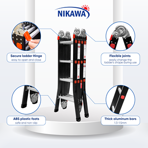 บันไดอลูมิเนียมพับได้ 4 ขั้น NIKAWA รุ่นโมเดิร์นอินดัสเทรียล ขนาด 12 ฟุต ปรับได้หลายระดับ รับน้ำหนักได้ 150 กก. เหมาะสำหรับบ้านและคลังสินค้า - Product Image 1