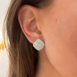 <b>Square</b> Stud <b>Earrings</b> Round Lab Grown <b>Diamond</b> Pave Set 14.8mm Push Back Modern Geometric Cluster Fine Jewelry Pair 14K Solid Gold - Product Image 2
