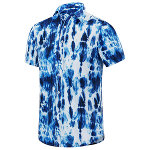 Chemise Hawaïenne Homme Manches Courtes Imprimé Floral Palmiers Bleus Respirante Col Rabattu Vacances d'Été Polyester 140g - Product Image 2