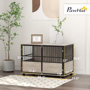 Tavolino per Cani in Legno di Noce Rettangolare da 100 cm con 3 Porte, Stile Villa, per Cani di Piccola e Grande Taglia - Product Image 3