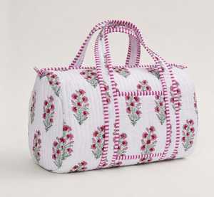 Sac fourre-tout en coton matelassé à fleurs avec fermeture éclair, design pliable pour un usage quotidien et en voyage - Product Image 2